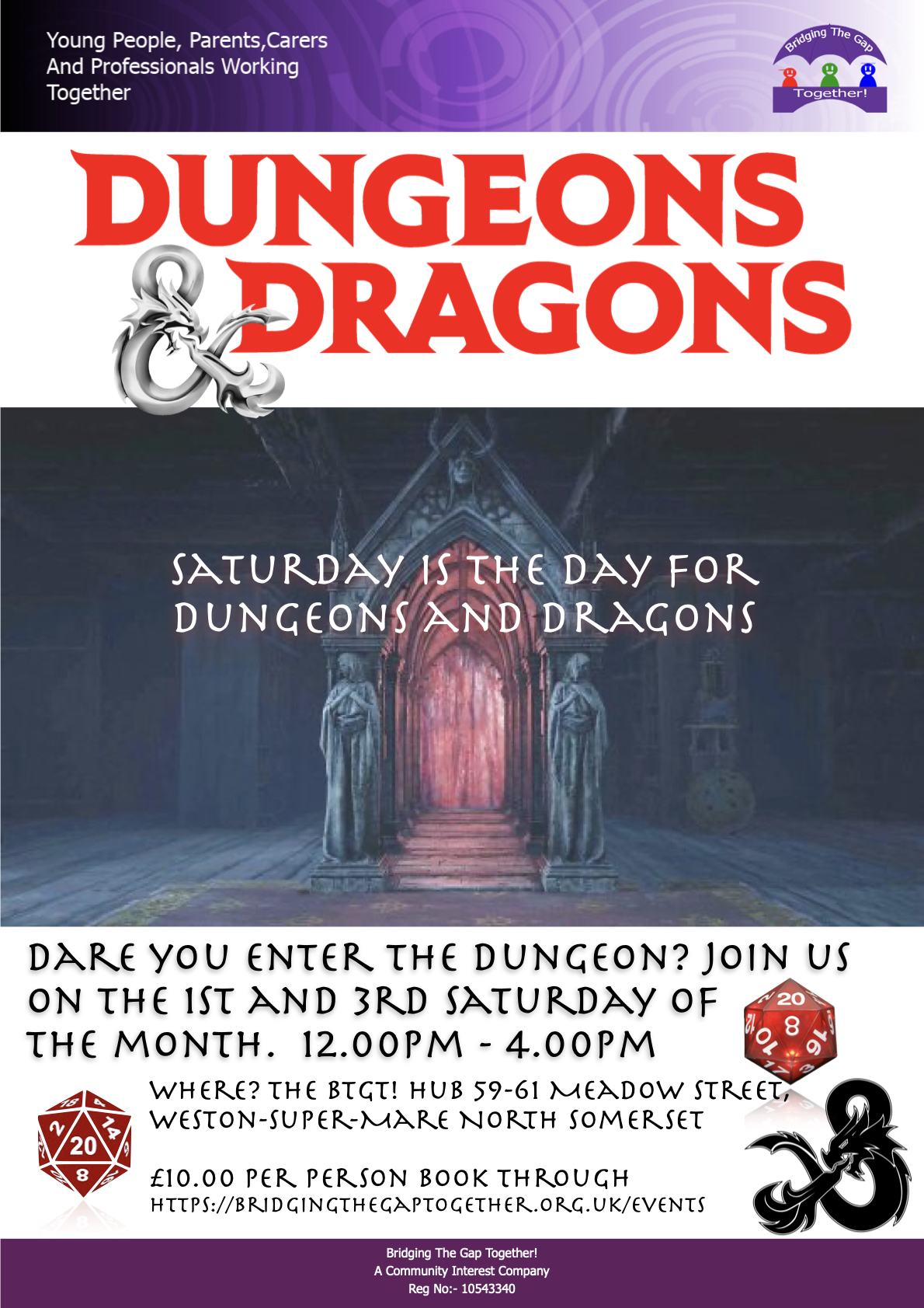 Dungeons & Dragons Poster giving dates and times of the event